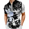 Polos męski 2023 Summer Men Polo Shirt 3D Printed Paspe Zipper Krótkie rękawie Patchwork Coconut Palm Streetwear Hip Hop T koszule