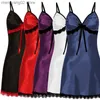 Women's Sleepwear Women Sexy Lingerie Porno Sleepwear Sleep Dress Lace Silk Satin Nightdress Sleeveless Nighties V-neck Nightgown Nightwear T230523