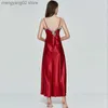 Dames slaapkleding vrouwen slaapkleding zomer sexy nachthemd kanten patchwork lange nachtdress riem mouwloze v-hals rood roze zwarte slaapjurk T230523