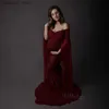 Moderskapsklänningar Kvinnor Moderskapsklänningar för fotoshoot Chiffong Graviditetsklänning Fotografering Rekvisita axellös sexig maxiklänning T230523