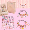 Ensemble de bracelets avec boîte de rangement pour enfants, cadeau, breloques mignonnes, perles européennes à grand trou, Kit de fabrication de bijoux faits à la main, accessoires