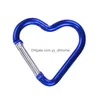 Party Favor Carabiner Keyrings Heart Shaped Keychain Outdoor Sports Camp Snap Clip Hook Vandring Aluminium Metal Bekväm kamverktyg D DHSXS