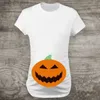 Maternidade Tops Tees Halloween Pumpkin Face Padrão Imprimir Maternidade Manga curta Camista engraçada Mulher grávida casual Fashion Fashion Gravidez Top Tee T230523