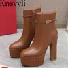 Boots Super High Heels Ankle Boots Women Genuine Leather Round Toe Runway Shoes Women Chunky Heels Platform Short Boots Woman X230523