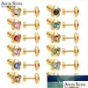 Stud Asonsteel 12Pairs/Lot Gold/Sier Color Colorf Cubic Zirconia Flower Screw Earring Stainless Steel Baby Wholesale Factory Dhgarden Dhutr