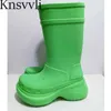 Hete uitverkoop dikke zool regenschoenen vrouwen rubber waterdichte regenlaarzen platform schoenen rond teen knie high laarzen rainboots vrouw x230523