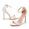 Sandals Women Style Summer Sandal Shallow Buckle Strap PU 11CM Thin Heels Open Toed Rome Party Womens Modern Shoes White