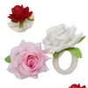 Napkin Rings Valentines Day Rose Flower Ring Romantic Simation Champagne Buckle Creative Rope Braided Table Decoration Drop Delivery Dhpwm