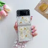 Flip4 Dry Summer Flower Fundas prensadas para Samsung Galaxy Z Flip 4 3 Zflip4 Zflip3 Moda seca Real Floral Foil Confetti Clear Hard Plastic PC Soft TPU Phone Cover