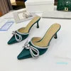 Slippers high-heeled sandals women's dress shoes genuine leather fashion bow Crystal Rhinester high-heeled slippers 6.5CM 35-42