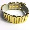 Halsband 100% handgjorda guldfärg läder bokstav choker puddin krage cosplay punk tall band 35 mm ordnamn halsband