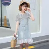 Clothing Sets IENENS Summer Girl Clothes Short Sleeve T-shirt Denim Dress Fit 4-13 Years Kids Child Casual Outfits Baby Suits