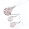 Kolczyki Naszyjnik naturalny kamień łańcucha łzy róży kwarcowe kwarcowe Zestaw biżuterii dla kobiet dziewczyna jako prezent Q3077 Drop dostawa s dhnlm