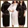 Kvinnors sömnkläder kvinnors svarta sommar satin kimono badrock kvinnor brud brudtärna bröllop mantel klänning klänning sexig solid halva ärm s-2xl