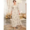 Ethnische Kleidung Frauen Blumendruck Langes Maxikleid Elegant Plus Größe 4XL Kaftan Dubai Türkei Abaya Islam Arabische Robe Partykleid Vestidos