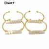 Bangle WTB567 Fashion Women Open Brass Gold Labled Long White Selenite Bangle с проводной оберщенной новой дизайнерской манжетой Bangle