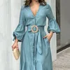 Casual dress 2023 Solid color Long dames feest trouwjurk mode casual volle mouw v-neck polo lange jurk elegant gewaad elegant gewaad