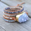 Bracelets Leather Bracelets Unique Mixed Natural Stones Quartz Druzy Charm 5 Strands Wrap Bracelets Handmade Druzy Bracelet Dropship