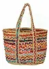 Förvaringspåsar handväskor jute axelväska strip tote multicolor