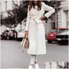 Women'S Wool Blends Winter Elegant Long Sleeve Coat For Women Light Tan Office Lady Overcoat Plus Size Windproof Fashion Windbreak Dh4Ah