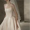 Satin A Line Wedding Dresses Strap Pärled CrtStal Court Train Backless Garden Wedding Bridal Bows Bow Ivory Tulle Plus Size Bride Dress Vestido de Novia Saudi Arabia