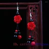 Brincos de Dangle Cinnabar Rose for Women Designer AGate Gifts Charm Jóias Gift Natural Talismãs Real Vintage 925 Pedra de Prata