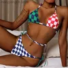 Damen-Bademode, Gingham-Bikini-Set, 2023, sexy Neckholder, seitliche Schnürung, Badeanzug für Frauen, neue Mini-Bademode, rückenfrei, Damen-Bikinis, Badeanzug, Trend T230524