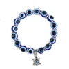 Handmade Casual 10MM Blue Evil Eye Bracelet Hand of Fatima Turkey Thousand Eyes Wish Women Resins Bead Bangle Elastic Bracelets Jewelry