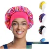 Beanie/Skull Caps New Women Big Size Laser Satin Print Silk Bonnet Sleep Night Cap Head Er Hat For Curly Springy Hair Black Dhgarden Dh5Sq