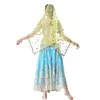 Stage Wear Belly Dance Outfits Bollywood Kostuum Hoogwaardige borduurwerk Sari 4pcs/Set Top Belt Rok