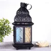 Candle Holders Floor Iron Printing Glass Holder Courtyard Home Wedding Soft Decoration Ornaments Film And Television Props Storm Lantern