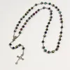 Collane con ciondolo Moda Perline di cristallo rotonde fatte a mano Rosario cattolico Collana con croce di perle di qualità religiosa
