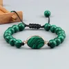 Fascino del filo Bracciale pendente ovale in malachite 6MM 8MM Perline Corda in pelle Bracciali intrecciati Coppia Braccialetti Catena Gioielli Regalo per amico