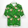 Casual shirts voor heren flamingo ontwerp shirt groen palmblad print lange mouw street street style blouses herfst mode oversized kleding