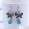 Charme Femmes Papillon Gouttes Tibétain Sier Turquoise Boucles D'oreilles Gstqe023 Mode Cadeau Style National Femmes Diy Boucle D'oreille Drop Delivery Juif Dhx1J