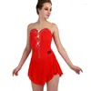 Robe de patinage artistique rouge pour femmes/filles, strass de glace/Performance/pratique/loisirs