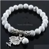 Beaded White Turquoises Semiprecious Stones Bracelet 8Mm Beads Tree Of Life Charms Jewelry K3220 Drop Delivery Bracelets Dhno4