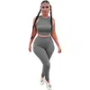 Women's Two Piece Pants Summer Women Set Sport Casual Outfit Sets For Crop Top And Leggings Sportswear Bodycon Brown Tracksuit