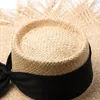 Szerokie brzegowe czapki 2023 Summer Sun Hat for Women Ręcznie Made Raffii Flat-Top Suncreen Beach Female Girl Outdoor Vacation Wakur