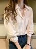 Женские блузки полосатые повседневные карманы с длинным рукавом женская хлопковая блузя женская одежда 2023 пуговица модные топы Chemisier Femme