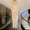 シャンデリアのロマンチックな枝クリスタル導かれたモダンな金のシャンデリアライトフィクスチャロングステアウェイハンギングランプ直径1220cm H280cm