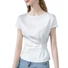 Chemisiers pour femmes T-shirt à manches courtes en mousseline de soie chemise femme été 2023 femmes doux soyeux Satin plissé français taille écrémage haut chemisier