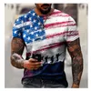 Men's T Shirts Men's Fashion USA Flag Stripes 3D Print Men's T-shirts Oversized Male T-Shirt Summer Short Sleeve Breathable Men