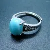 Cluster Rings Oval 8mm 10mm Natural Larimar Silver Ring Engagement Adjustable For Woman Gift