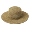 Beretten Fashion Handmade zomer Wide Zwar Zeegras Straw Hat For Women Ladies 'Sun Hats Flat Top boter Panama Beach Sunvisor Cap