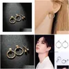 Stud Earrings Circle Fashion Copper Bead Earring Simple Ring Back Hanging Creative Mens And Womens Jewelry Drop Delivery Dhgarden Dhfpt