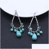 Charme Femmes Goutte D'eau Tibétain Sier Turquoise Boucles D'oreilles Gstqe033 Cadeau De Mode Style National Femmes Diy Boucle D'oreille Livraison Bijoux Dh6M3