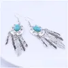 Charm Womens Feather Tassel Tibetan Sier Turquoise серьги GSTQE038 модный подарок национальный стиль женщины DIY Серьки доставка еврей DHDA2