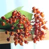 Decorative Flowers 4Pcs 69cm Long Branch Artificial Flower Berry With Leaf PE Blueberry Fruit Red Begonia For Wedding Home Decoration Plants