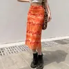 Skirts SABINAX Retro Floral Contrast Color Print Slimming High Waist Skirt Orange Sexy Mesh Midi Summer Spring Women's Clothing